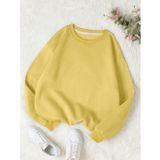 Mad&Calf Kadın Basic 0 Sıfır Yaka Baskısız Düz Oversize Salaş Bol Kesim Polar Sweatshirt Sarı XL