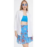 Mad&Calf Kadın Basic Uzun Oversize Kalıp Gömlek Beyaz XL