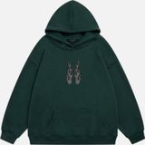 Mad&Calf Kadın Flame Taş Baskılı Kapüşonlu Polarlı Oversize Sweatshirt Koyu Yeşil 2XL