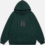 Mad&Calf Kadın Flame Taş Baskılı Kapüşonlu Polarlı Oversize Sweatshirt Koyu Yeşil L