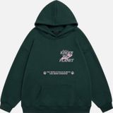 Mad&Calf Kadın Kinder Planet Baskılı Kapüşonlu Polarlı Oversize Sweatshirt Koyu Yeşil 2XL
