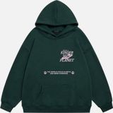 Mad&Calf Kadın Kinder Planet Baskılı Kapüşonlu Polarlı Oversize Sweatshirt Koyu Yeşil M