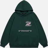 Mad&Calf Kadın Kinder Planet Baskılı Kapüşonlu Polarlı Oversize Sweatshirt Koyu Yeşil S