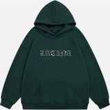 Mad&Calf Kadın Latina Taş Baskılı Kapüşonlu Polarlı Oversize Sweatshirt Koyu Yeşil M