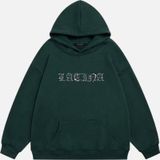 Mad&Calf Kadın Latina Taş Baskılı Kapüşonlu Polarlı Oversize Sweatshirt Koyu Yeşil S