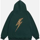 Mad&Calf Kadın Leo Thunder Baskılı Kapüşonlu Polarlı Oversize Sweatshirt Koyu Yeşil M