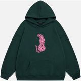 Mad&Calf Kadın Pink Leopard Baskılı Kapüşonlu Polarlı Oversize Sweatshirt Koyu Yeşil XL
