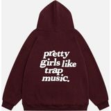 Mad&Calf Kadın Pretty Girls Like Trap Music. Baskılı Kapüşonlu Polarlı Oversize Sweatshirt Bordo XS