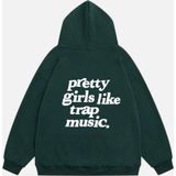 Mad&Calf Kadın Pretty Girls Like Trap Music. Baskılı Kapüşonlu Polarlı Oversize Sweatshirt Koyu Yeşil L