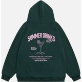 Mad&Calf Kadın Summer Drinks Baskılı Kapüşonlu Polarlı Oversize Sweatshirt Koyu Yeşil XS