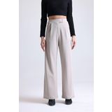 Mad&Calf Kadın Wide Leg Likralı Cırt Kapamalı Lastikli Palazzo Pantolon Bej 2XL