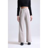 Mad&Calf Kadın Wide Leg Likralı Cırt Kapamalı Lastikli Palazzo Pantolon Bej L
