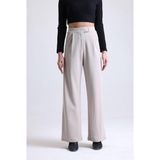 Mad&Calf Kadın Wide Leg Likralı Cırt Kapamalı Lastikli Palazzo Pantolon Bej M