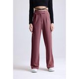 Mad&Calf Kadın Wide Leg Likralı Cırt Kapamalı Lastikli Palazzo Pantolon Saks 2XL