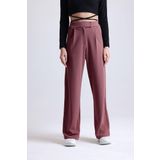 Mad&Calf Kadın Wide Leg Likralı Cırt Kapamalı Lastikli Palazzo Pantolon Saks L