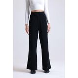 Mad&Calf Kadın Wide Leg Likralı Cırt Kapamalı Lastikli Palazzo Pantolon Siyah M
