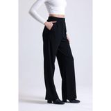 Mad&Calf Kadın Wide Leg Likralı Cırt Kapamalı Lastikli Palazzo Pantolon Siyah S