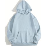 Mad&Calf Unisex Basic Kapüşonlu Cepli Sweatshirt Buz Mavisi L
