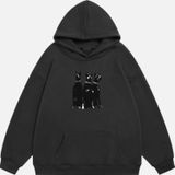 Mad&Calf Unisex Doberman Baskılı Kapüşonlu Polarlı Oversize Sweatshirt Füme 2XL