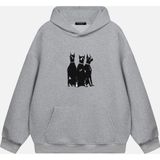 Mad&Calf Unisex Doberman Baskılı Kapüşonlu Polarlı Oversize Sweatshirt Gri 2XL