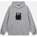 Mad&Calf Unisex Doberman Baskılı Kapüşonlu Polarlı Oversize Sweatshirt Gri M