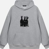 Mad&Calf Unisex Doberman Baskılı Kapüşonlu Polarlı Oversize Sweatshirt Gri XL