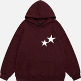 Mad&Calf Unisex Double Star Baskılı Kapüşonlu Polarlı Oversize Sweatshirt Bordo XL