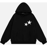 Mad&Calf Unisex Double Star Baskılı Kapüşonlu Polarlı Oversize Sweatshirt Siyah XS