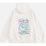 Mad&Calf Unisex Farewell Dance Baskılı Kapüşonlu Polarlı Oversize Sweatshirt Ekru 2XL