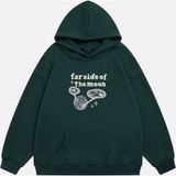 Mad&Calf Unisex Farside Of The Moon Baskılı Kapüşonlu Polarlı Oversize Sweatshirt Koyu Yeşil 2XL