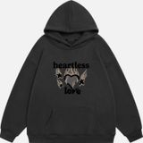 Mad&Calf Unisex Heartless Love Baskılı Kapüşonlu Polarlı Oversize Sweatshirt Füme 2XL