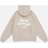 Mad&Calf Unisex Keep Growing Baskılı Kapüşonlu Polarlı Oversize Sweatshirt Bej XS