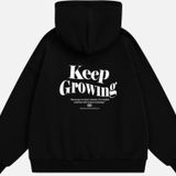 Mad&Calf Unisex Keep Growing Baskılı Kapüşonlu Polarlı Oversize Sweatshirt Siyah S