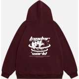 Mad&Calf Unisex Kinder World Baskılı Kapüşonlu Polarlı Oversize Sweatshirt Bordo XS