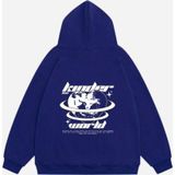 Mad&Calf Unisex Kinder World Baskılı Kapüşonlu Polarlı Oversize Sweatshirt Saks 2XL