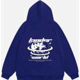Mad&Calf Unisex Kinder World Baskılı Kapüşonlu Polarlı Oversize Sweatshirt Saks L