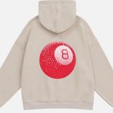 Mad&Calf Unisex Red 8 Ball Baskılı Kapüşonlu Polarlı Oversize Sweatshirt Bej XL