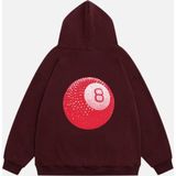 Mad&Calf Unisex Red 8 Ball Baskılı Kapüşonlu Polarlı Oversize Sweatshirt Bordo S