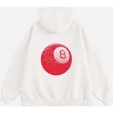 Mad&Calf Unisex Red 8 Ball Baskılı Kapüşonlu Polarlı Oversize Sweatshirt Ekru M