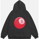 Mad&Calf Unisex Red 8 Ball Baskılı Kapüşonlu Polarlı Oversize Sweatshirt Füme S