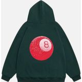 Mad&Calf Unisex Red 8 Ball Baskılı Kapüşonlu Polarlı Oversize Sweatshirt Koyu Yeşil S