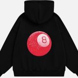 Mad&Calf Unisex Red 8 Ball Baskılı Kapüşonlu Polarlı Oversize Sweatshirt Siyah 2XL
