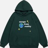 Mad&Calf Unisex Scape From Reality Baskılı Kapüşonlu Polarlı Oversize Sweatshirt Koyu Yeşil M