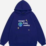 Mad&Calf Unisex Scape From Reality Baskılı Kapüşonlu Polarlı Oversize Sweatshirt Saks XL