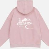 Mad&Calf Unisex Scuffers With Love Baskılı Kapüşonlu Polarlı Oversize Sweatshirt Pembe XL