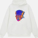 Mad&Calf Unisex Tran Smit6 Baskılı Kapüşonlu Polarlı Oversize Sweatshirt Ekru XS
