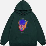 Mad&Calf Unisex Tran Smit6 Baskılı Kapüşonlu Polarlı Oversize Sweatshirt Koyu Yeşil XL