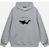 Mad&Calf Unisex Travis Scott Baskılı Kapüşonlu Polarlı Oversize Sweatshirt Gri M