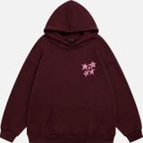 Mad&Calf Unisex True Blue Baskılı Kapüşonlu Polarlı Oversize Sweatshirt Bordo L