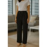 Made By me Büyük Beden Siyah Puantiyeli Viskon Kadın Pijama Altı – Rahat Kesim 🎁 Hediye Çorap